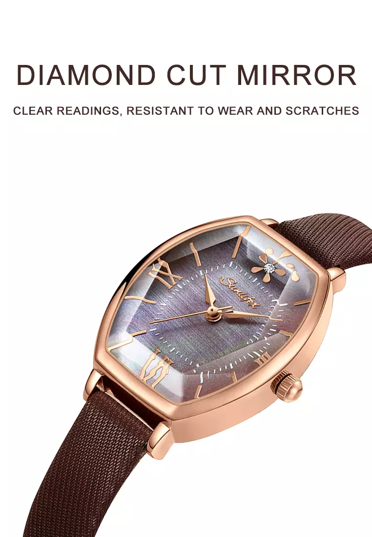 Jam Tangan Wanita Original Kasual Tali Kulit Elegan Style Jam Tangan Cewek SL6118 brown