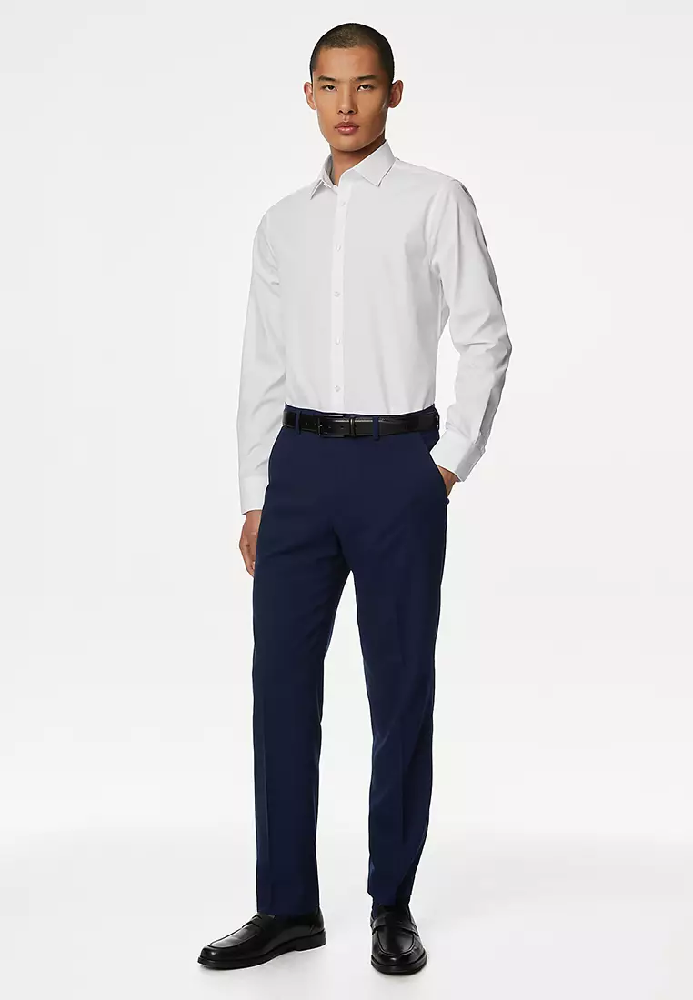 Shorter Length Slim Fit Easy Iron Cotton Blend Shirt