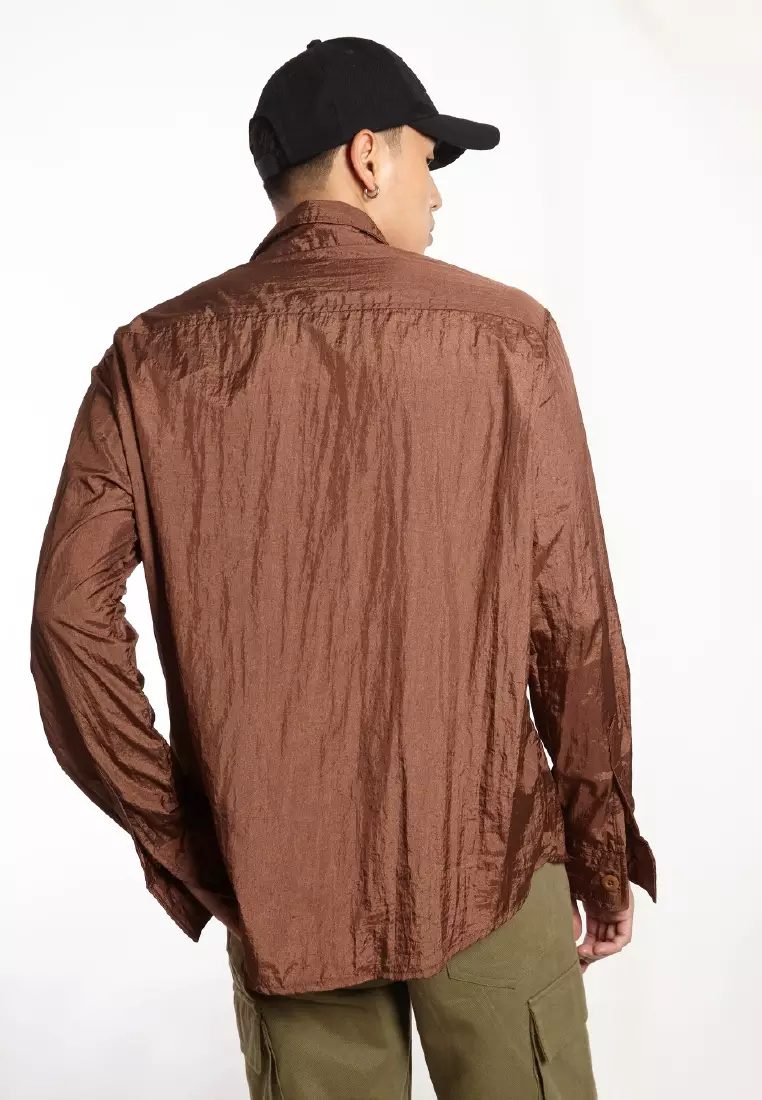 Jual Ocwa Studio Ocwa Jee Waterproof Crinkle Brown Shirt Original Zalora Indonesia