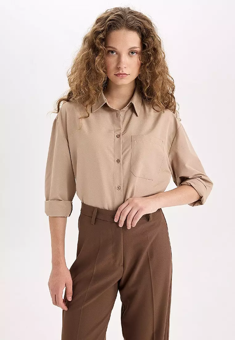 Buy DeFacto Oversize Wide Fit Poplin Long Sleeve Shirt Online