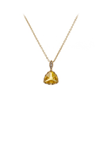 Glamorousky yellow Fashion Elegant Plated Gold Triangle Geometric Pendant with Cubic Zirconia and Necklace 9BD3CAC861CAB1GS_1