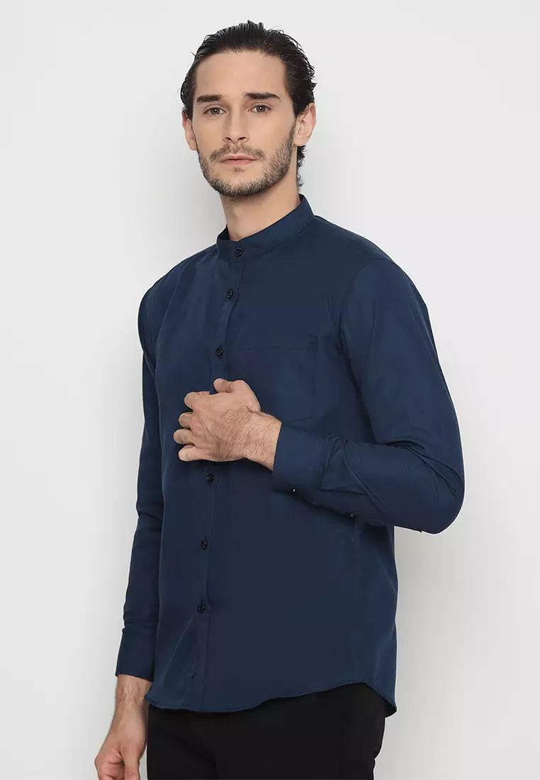 Enzy Basic Kemeja Shanghai Oxford Panjang - Navy