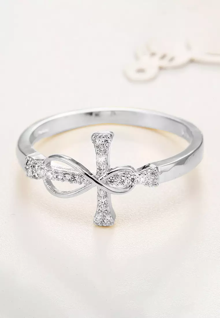 Cincin Wanita Berlian Titanium Menyeberang Fashion Perhiasan Cincin Cewek Ring silver