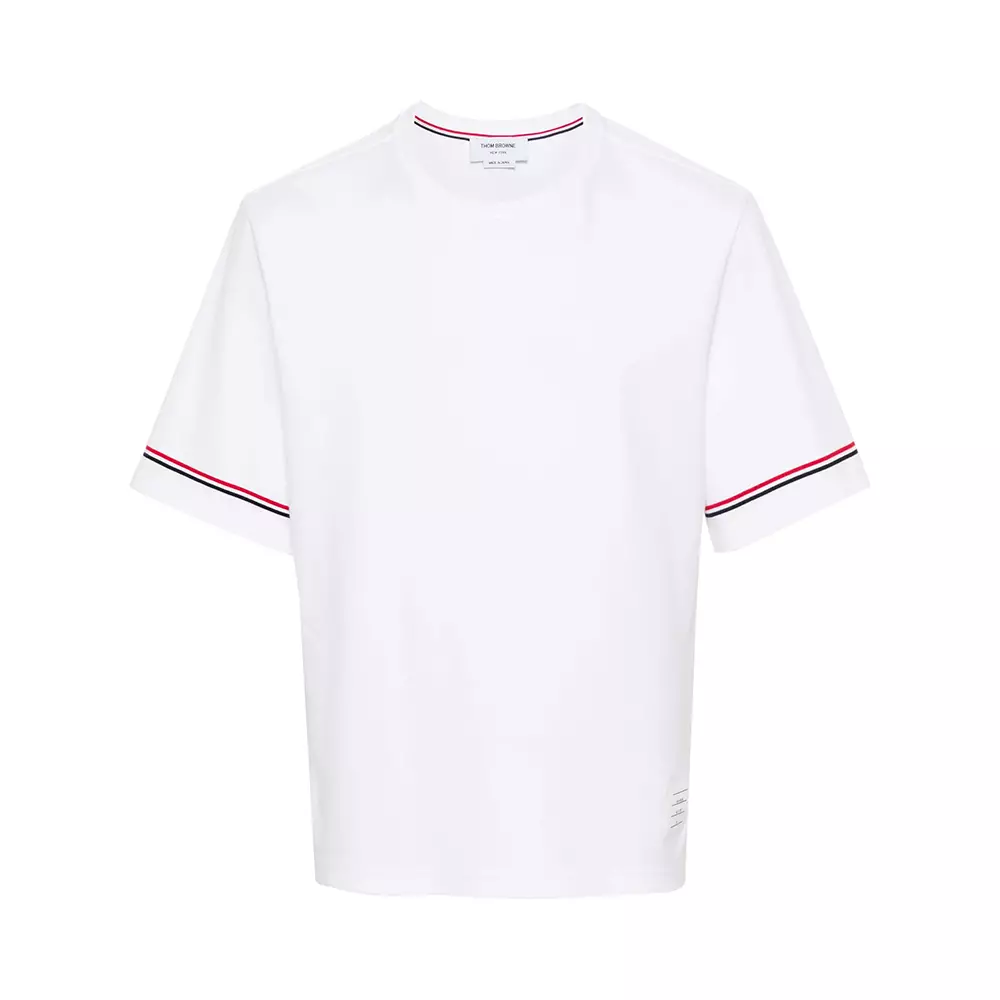 【関税込み】Thom Browne ホワイト Rugby コットン 半袖Tシャツ RWB STRIPE RUGBY TEE | Thom Browne