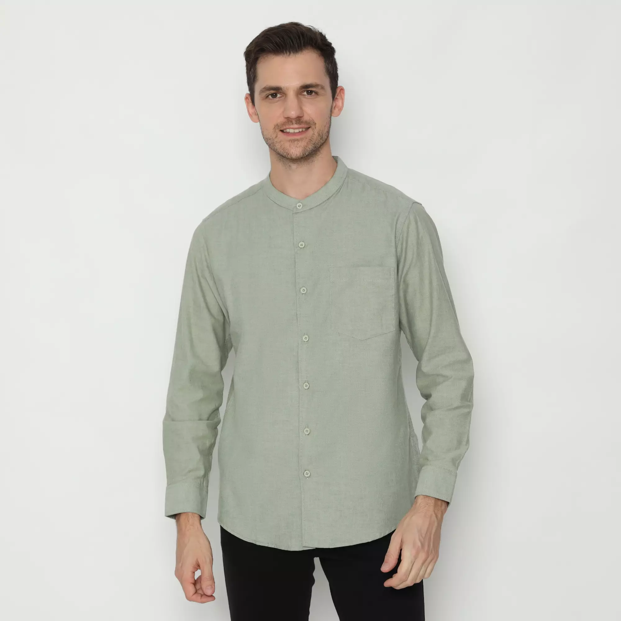 Platini Kemeja Pria Koko Shanghai Lengan Panjang Katun Oxford Hijau Sage 22030
