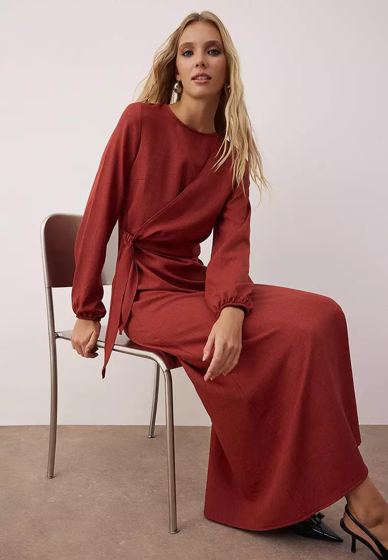 Dusty Rose Linen Look Woven Dress