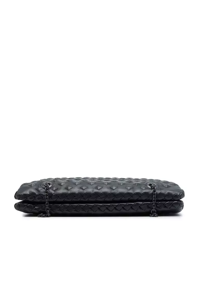 Pre-Loved Bottega Veneta Intrecciato Trimmed Nappa Studded Duo Shoulder Bag