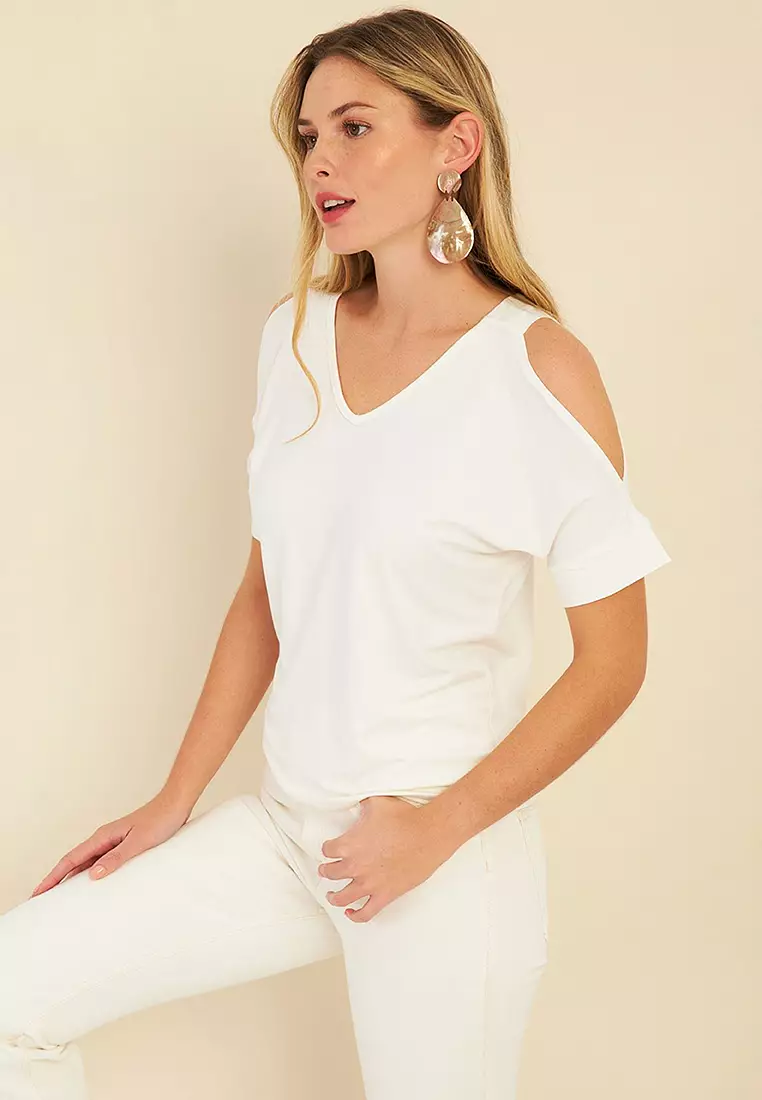 V-Neck Cold Shoulder Blouse