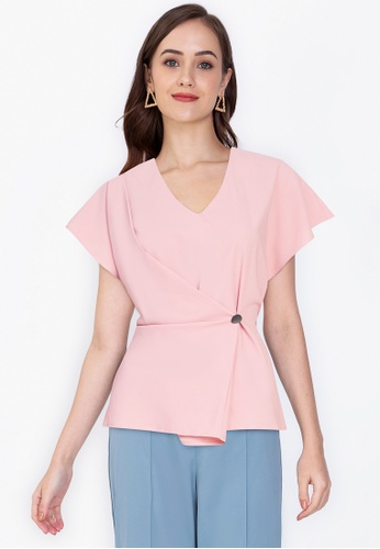 ZALORA WORK pink Wrapped Button Top 4F3DAAABC8FB79GS_1