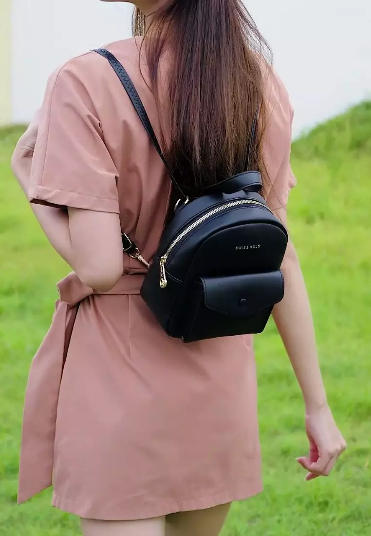 Women's 2-Way Backpack / Crossbody Bag / Sling Bag - Black