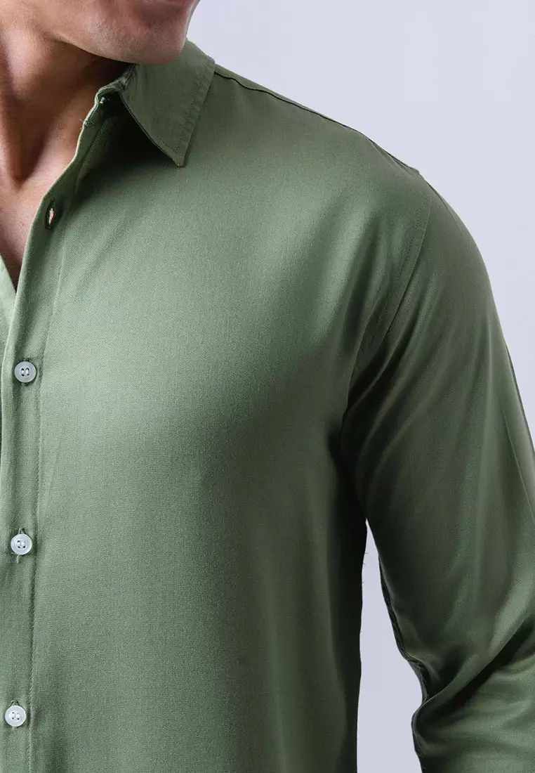 Viscose Dark Sage Green LS Casual Shirt