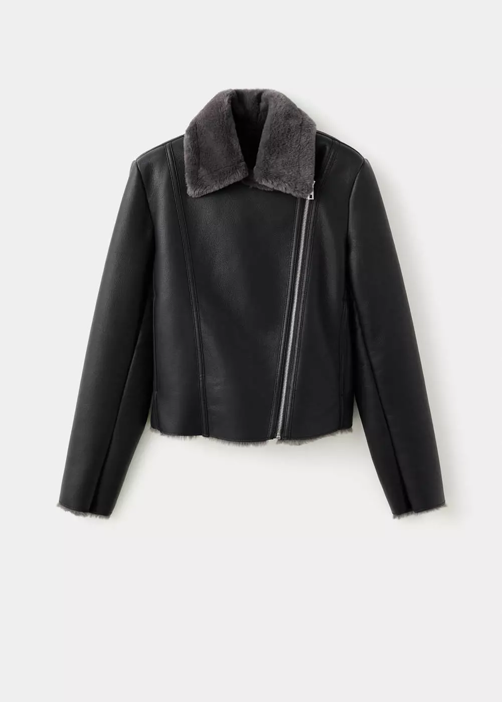 Jaket biker berbulu sintetis