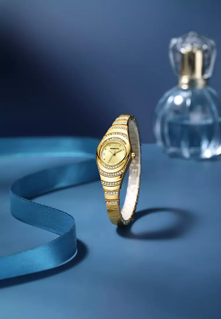 Jam Tangan Wanita Anti Air Original Mewah Elegan Tali Stainless Steel Jam Tangan Cewek gold