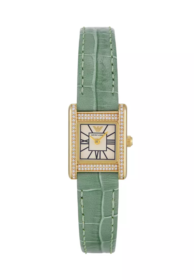 Emporio Armani Gold Dial Watch with Green Leather Strap Emporio Armani Chronograph Champagne Dial Green Leather  main image 3