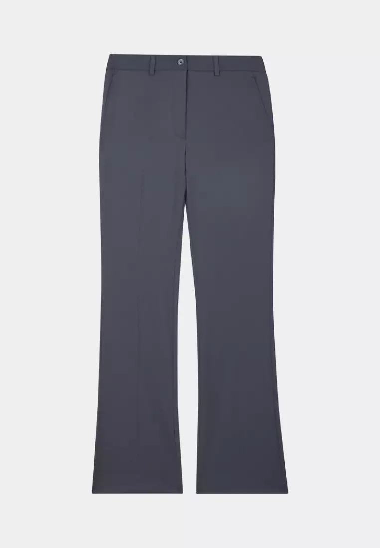 Gray Mid-Rise Flared Trousers