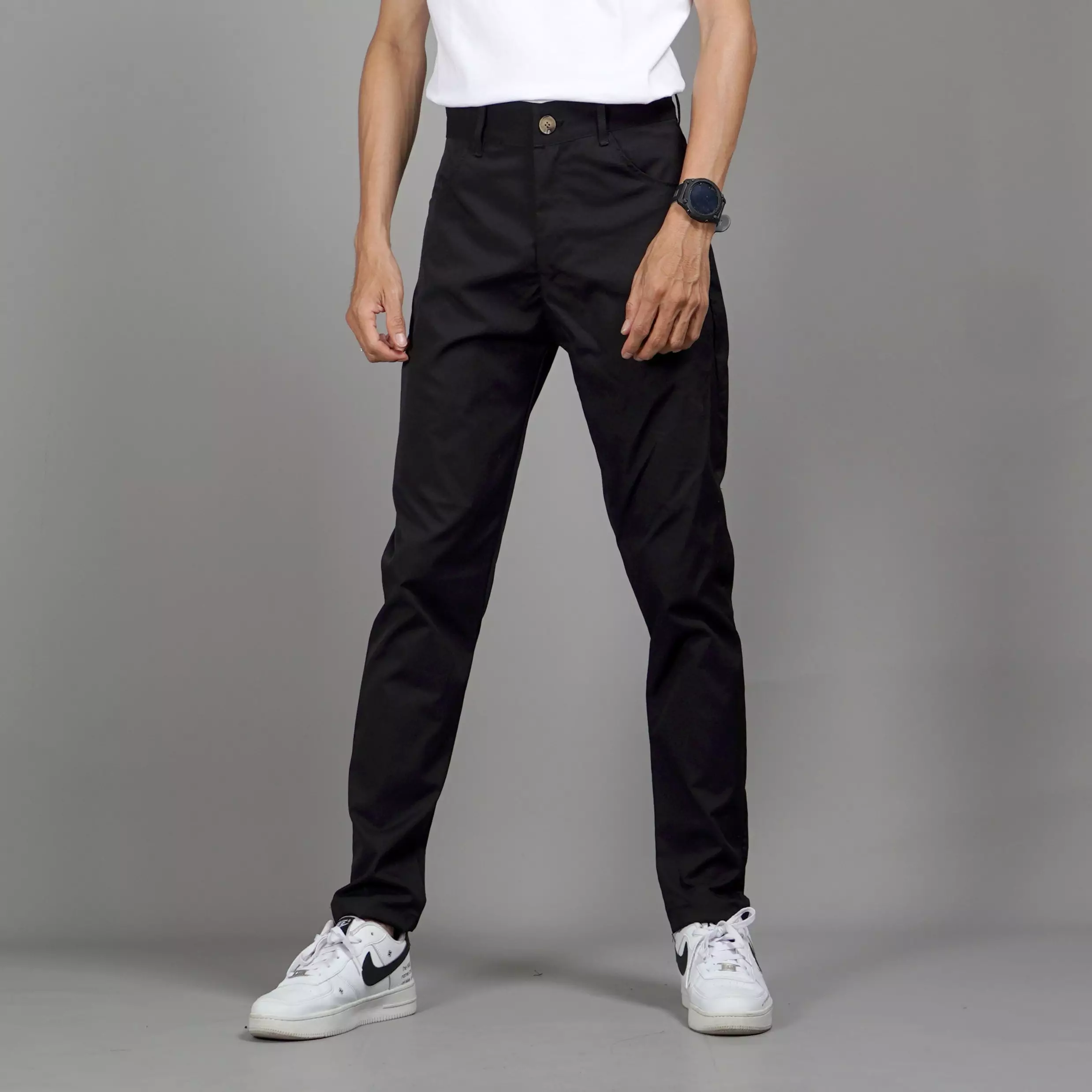  JEFAN Celana Pria Chino Celana Chino Pria Chinos Pants - HITAM