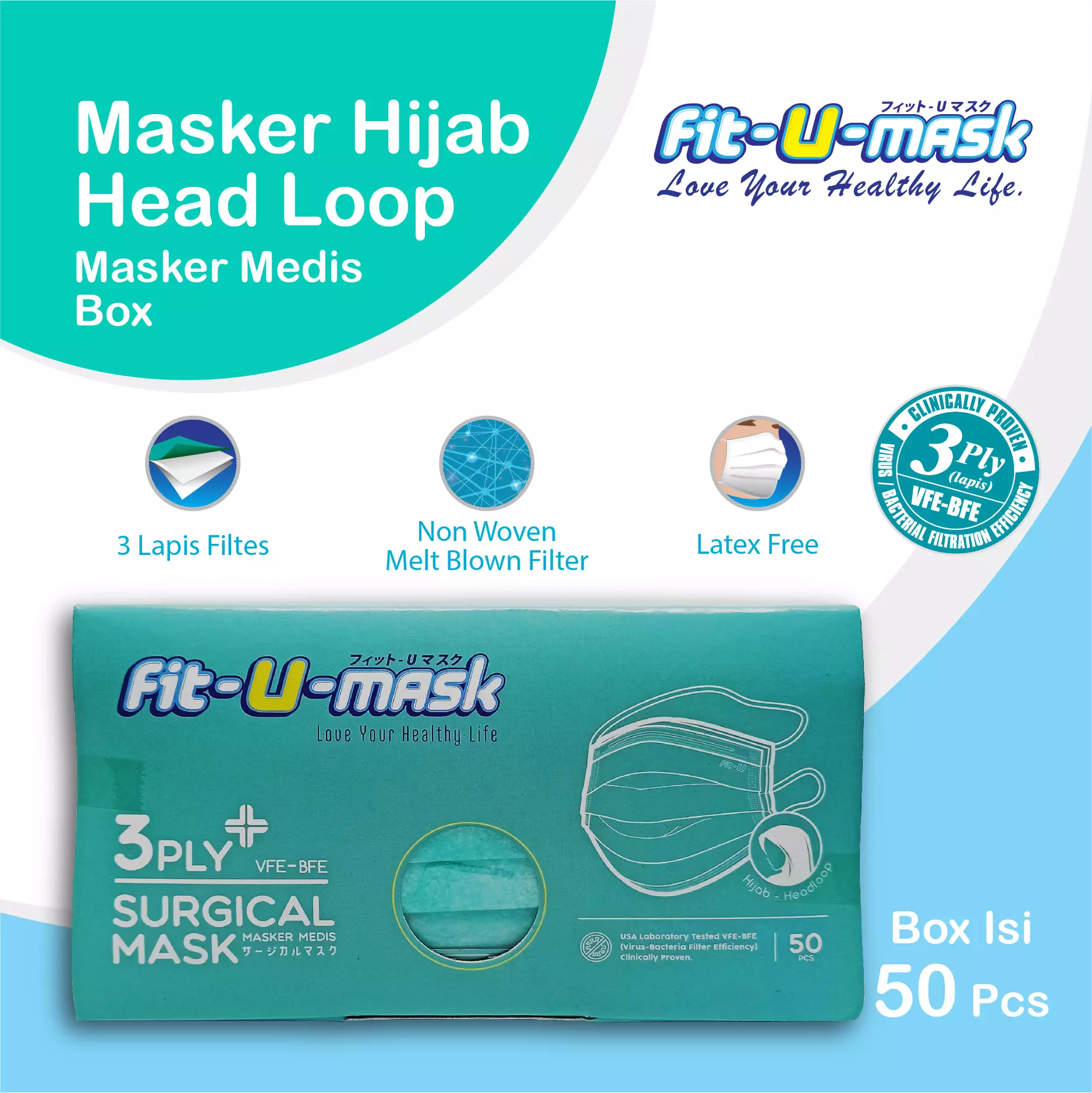 masker medis hijab 3 ply