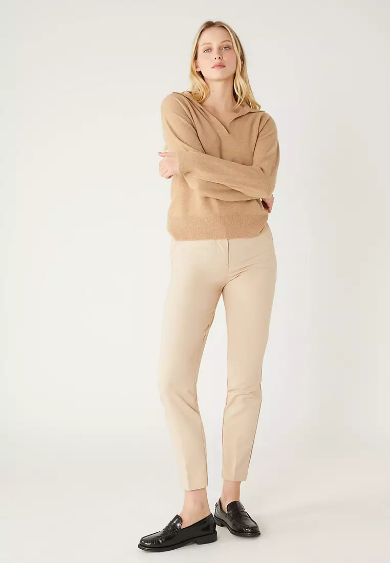 Cotton Blend Slim Fit Ankle Grazer Trousers