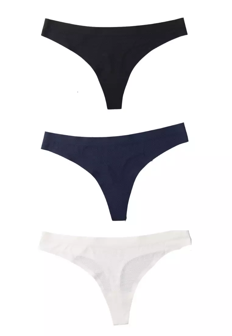 Love Knot [3 in 1 Set] Seamless Ice Silk Invisible Thongs Panties Underwear  (Navy/Black/White) 2024, Buy Love Knot Online