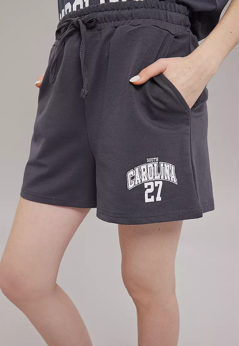 Anthracite Slogan Oversize/Wide Cut Top Short Knitted Top Bottom Set