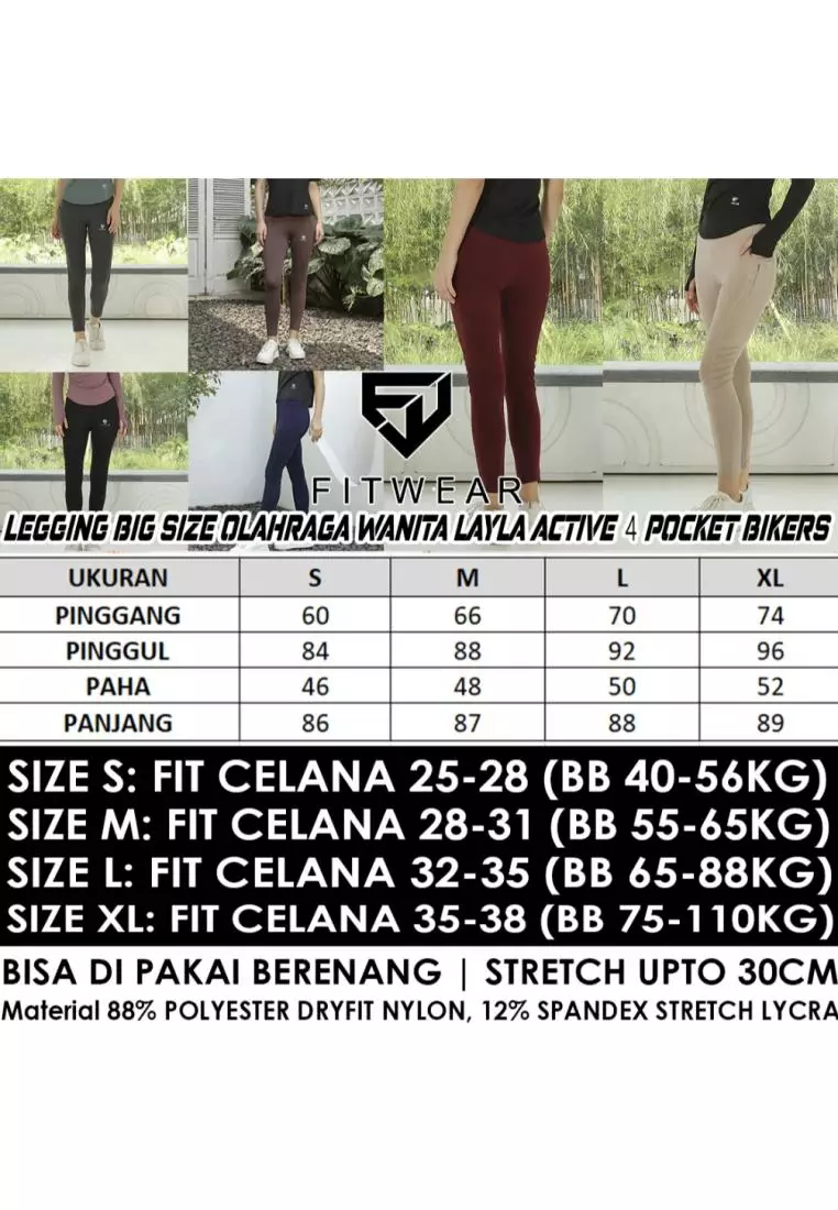 Fitwear - Legging Big Size Olahraga Wanita BELIA BIKER 4 POCKET - BROWNY