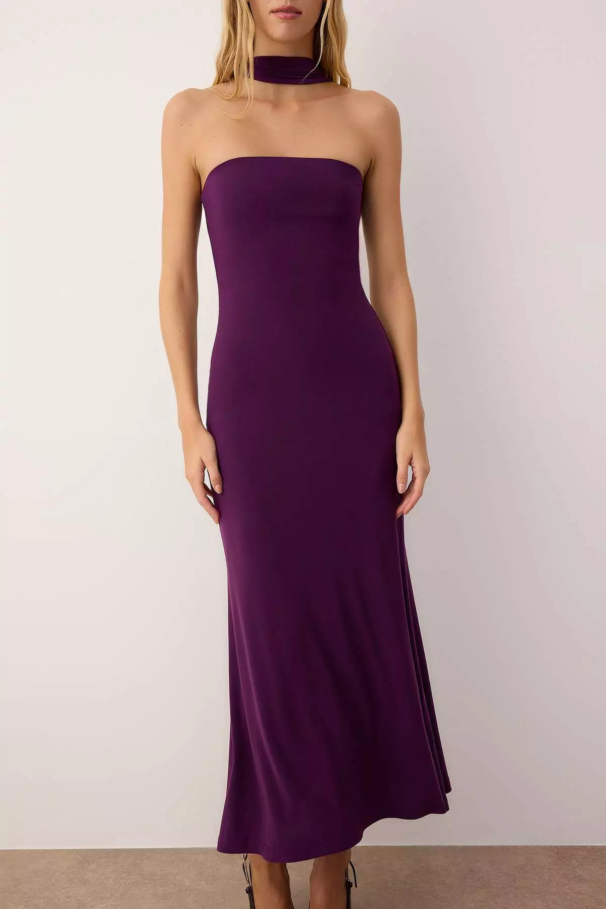 Plum Plain Knit Sandy Maxi Unlined Cocktail Dress