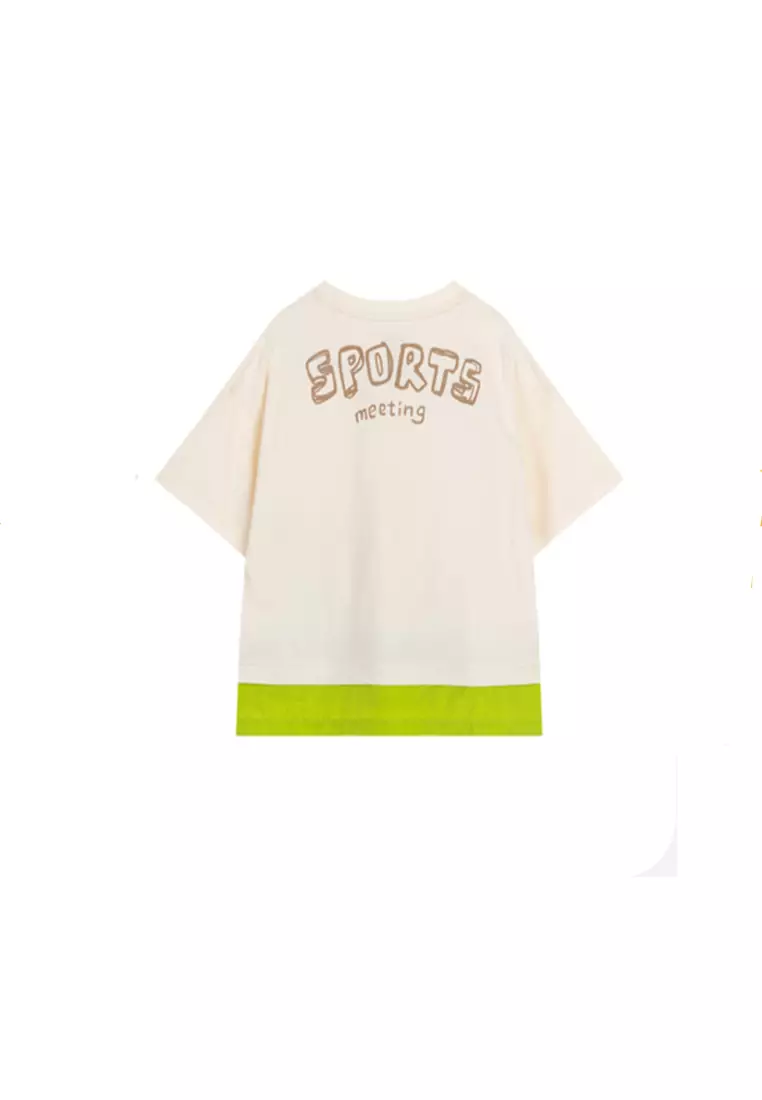 男女童短袖中大童主题印花撞色拼接T恤