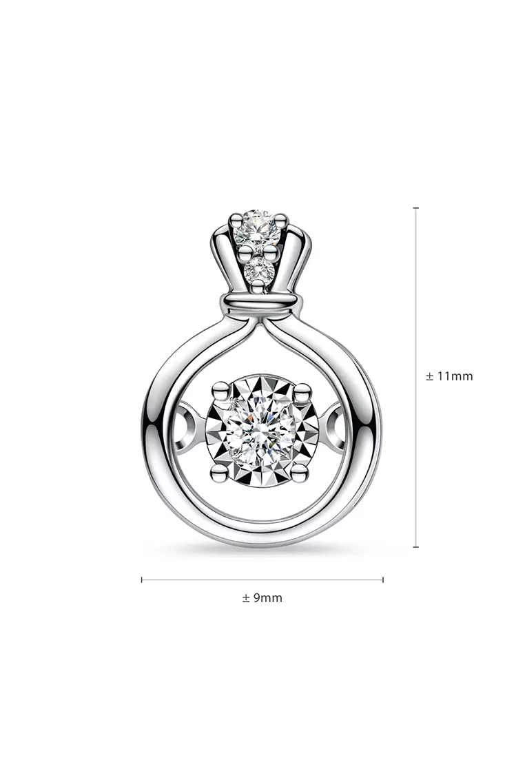 LAZO DIAMOND Knotted BB Ring Dancing Diamond Pendant in 9k White Gold