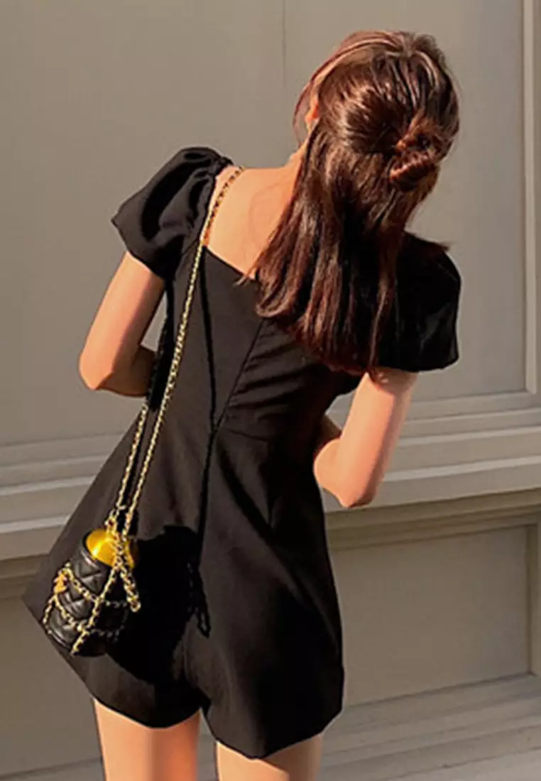 Casual High Waist Pleated Wide Leg Jumpsuit A22050310BK