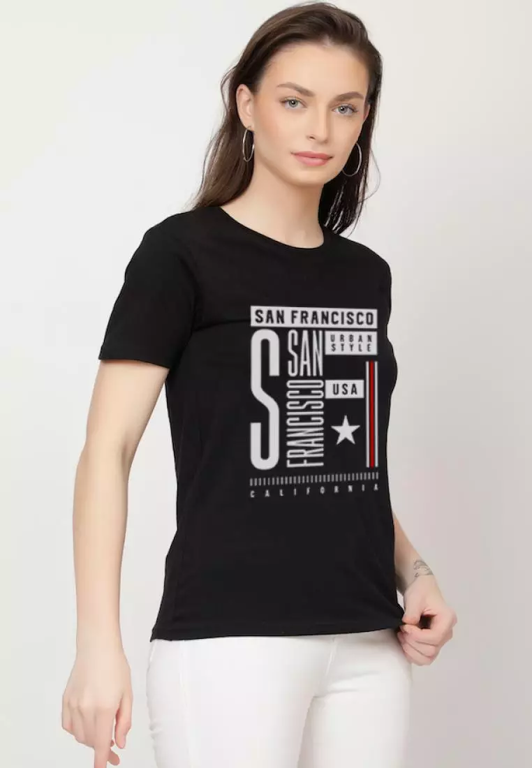 SF StreetWear Relaxed Short Sleeve Stylish Black Cotton Casual Graphic Print Tee/TShirt