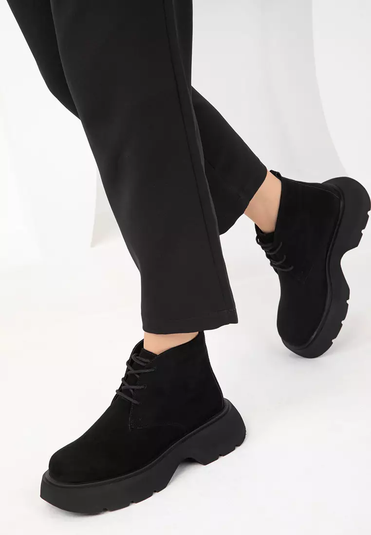 Black Suede Women's Boots - 19928 Model Bootie