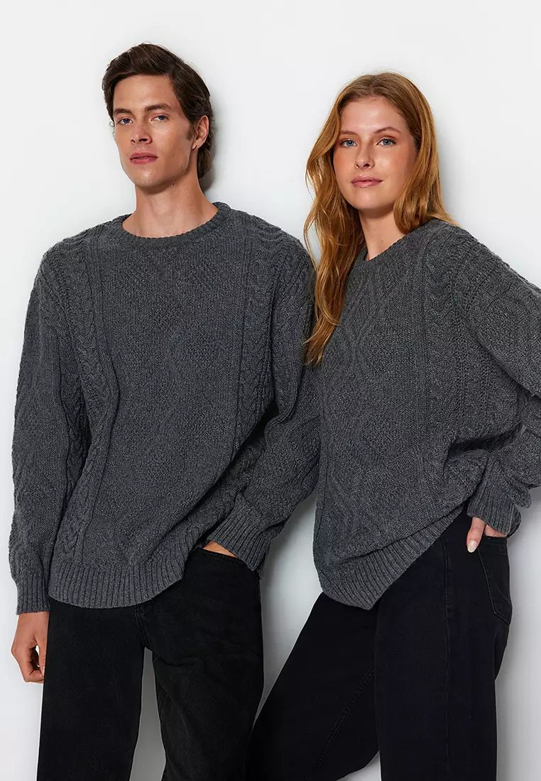 Crew Neck Hair Knitted Sweater