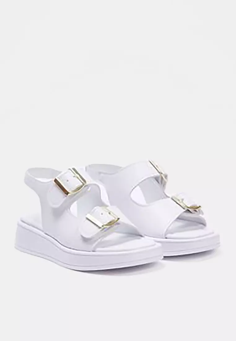 White Double Buckle Women's Thick Sole Sandals Takaw25Sd00000