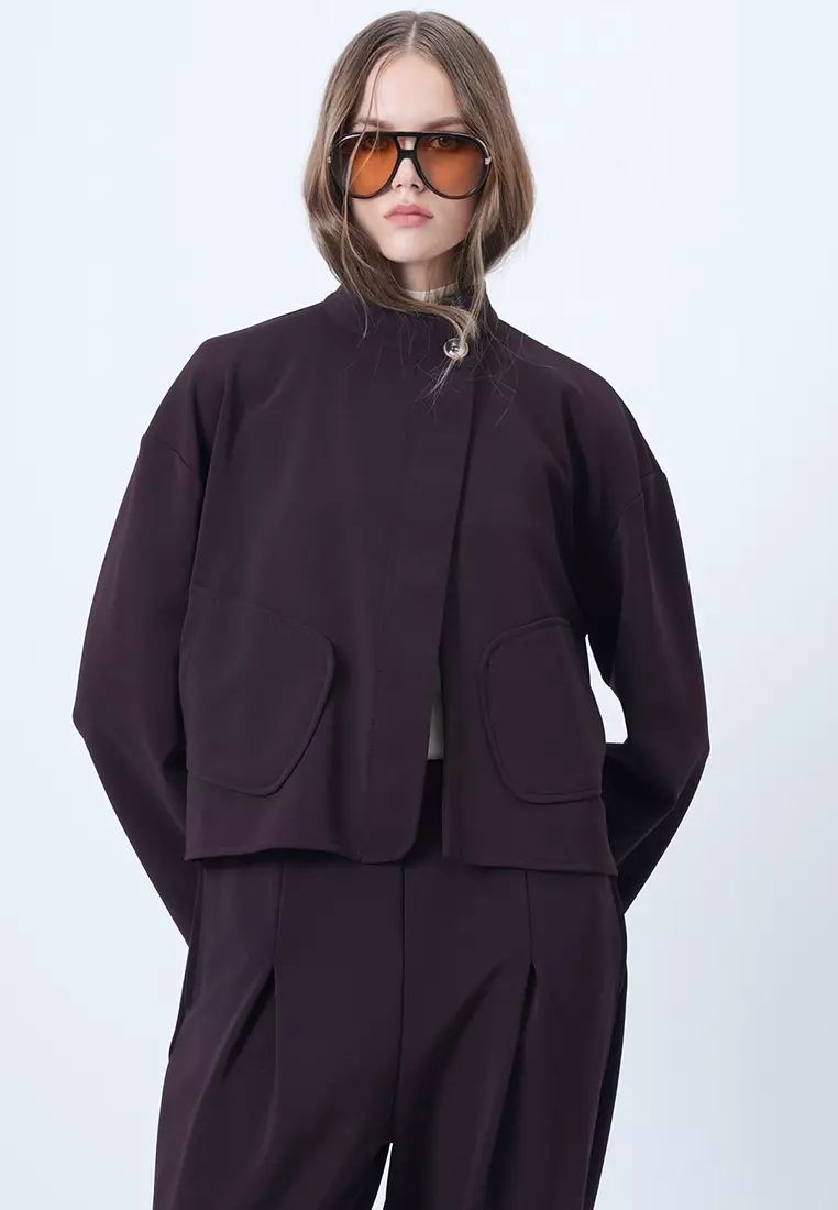 Buttoned Collar Poncho Jacket