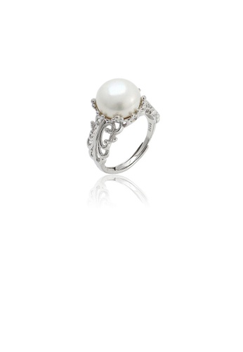 Glamorousky white 925 Sterling Silver Fashion Elegant Hollow Pattern Freshwater Pearl Adjustable Ring 50210AC262AD52GS_1