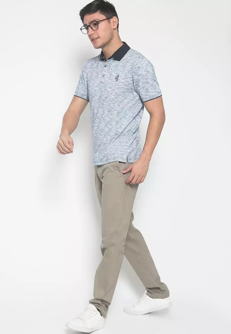 LGS - Kaos Polo Casual - Garis Halus - Logo - Biru - Slim Fit