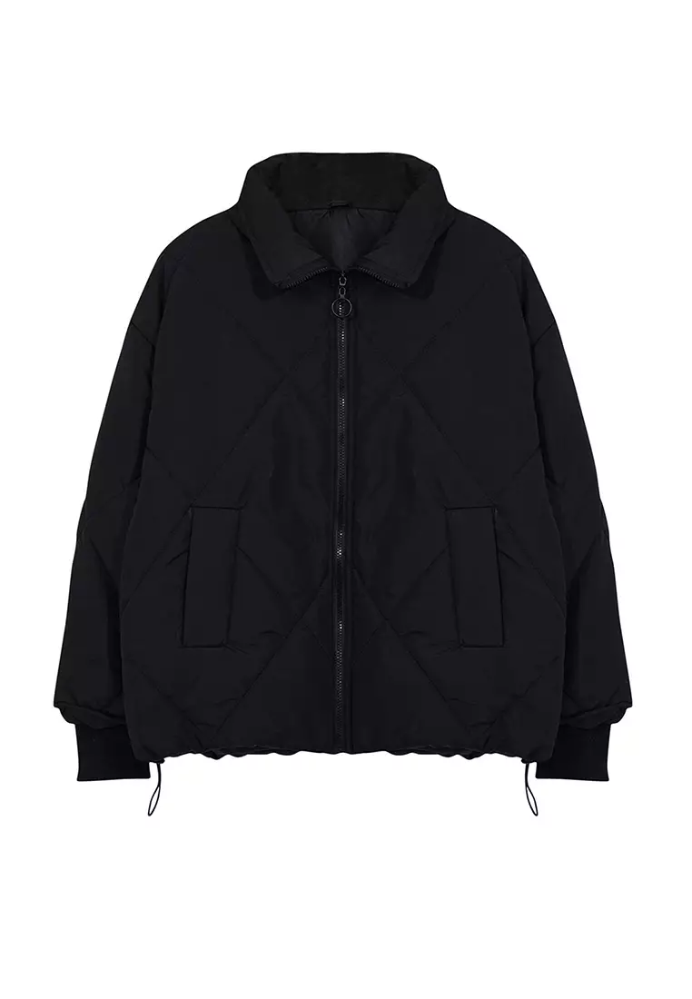 Black Regular Fit Water Repellent Puffer Quilted Plus Size Coat Tbbaw25Aw00002