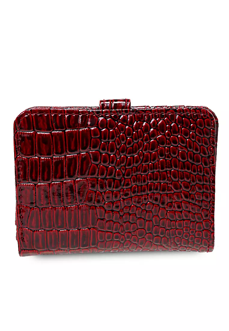 Dompet Kartu Motif Croco Design Casual Card Wallet Wanita - Maroon