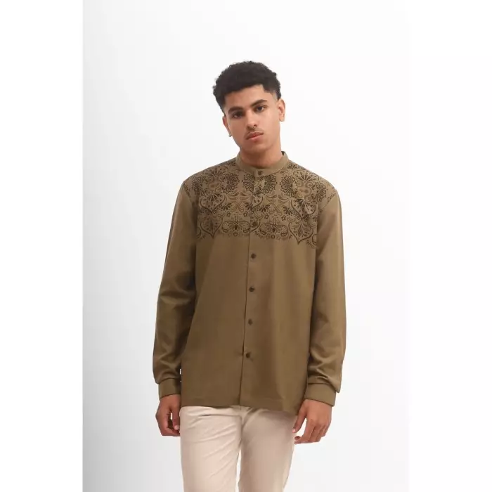 MANZONE Kemeja koko  Lengan Panjang Pria AL BARHAM - OLIVE