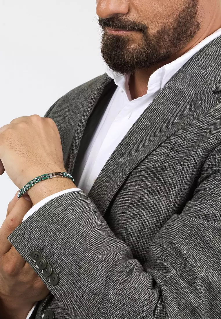 Maserati Jewels 180+35 mm Men's Green Bracelet, Stainless Steel, JM425ATZ66 (Adjustable)