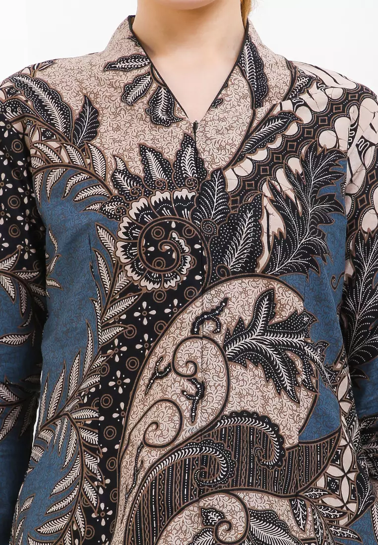 Blouse Batik Wenang Biru Premium Slimfit Elegant