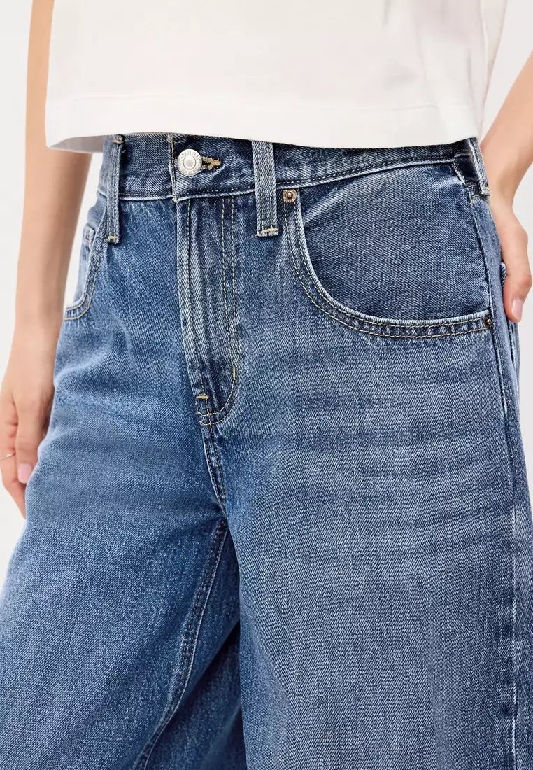 Mid-Rise Baggy Wide-Leg Culotte Jeans