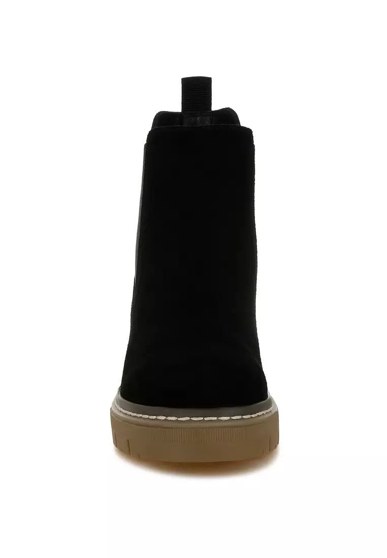 黑色麂皮粗切爾西靴