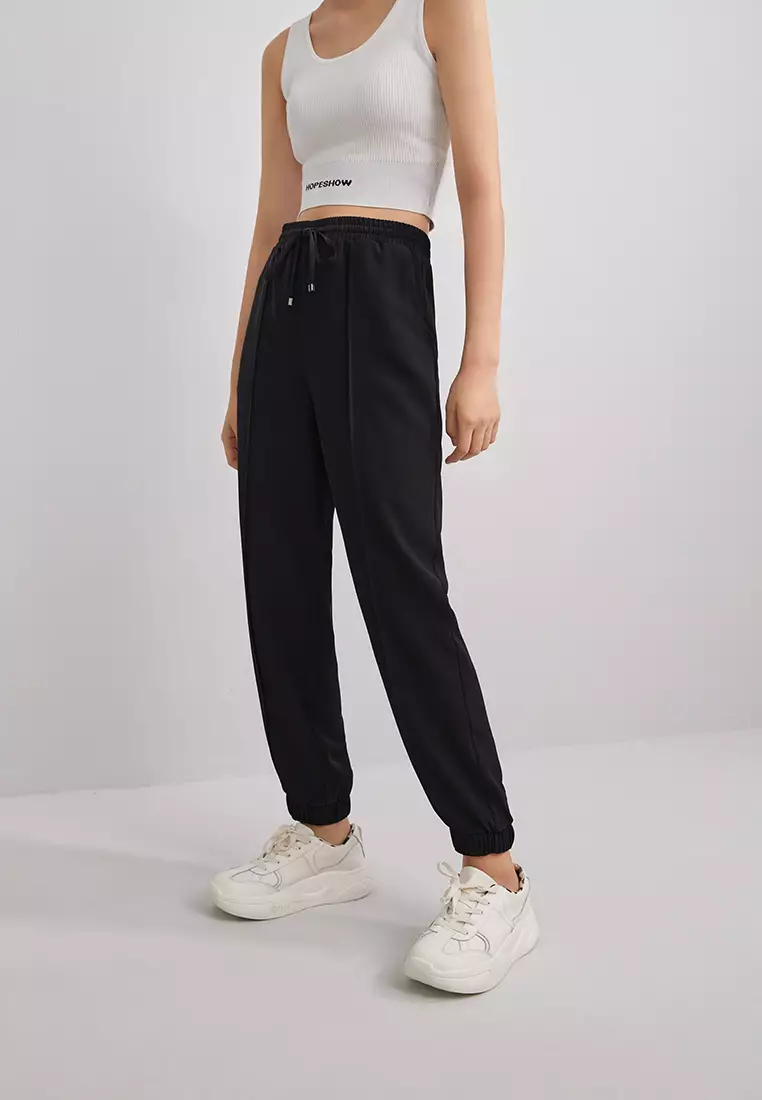 Elastic Waist Contrast Fold Jogger Pants
