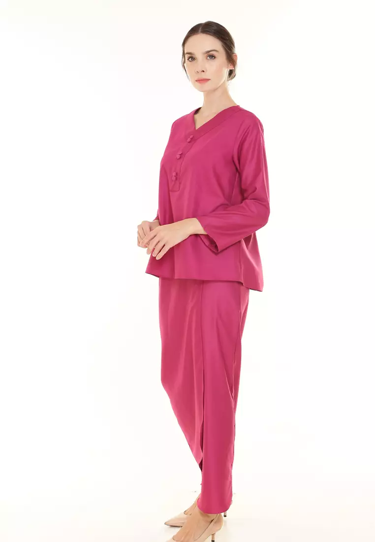 Kiera Kurung Kedah Modern in Hot Pink
