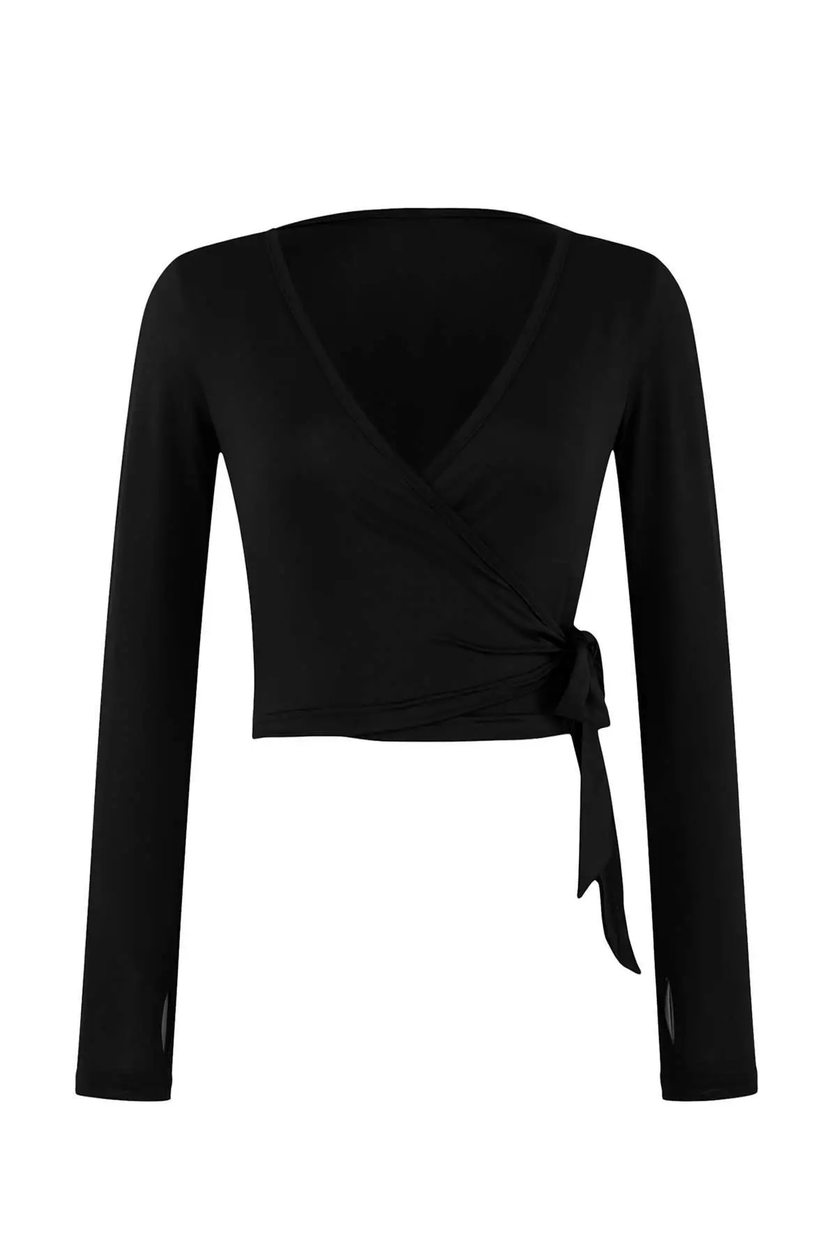 Black Micro Tied Double Breasted Crop Knitted Sports Blouse/Bolero Thmss26Bz2