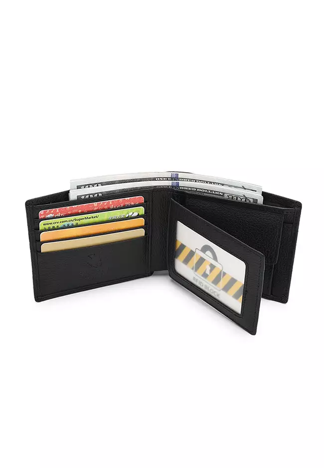 Genuine Leather RFID Short Wallet - Black
