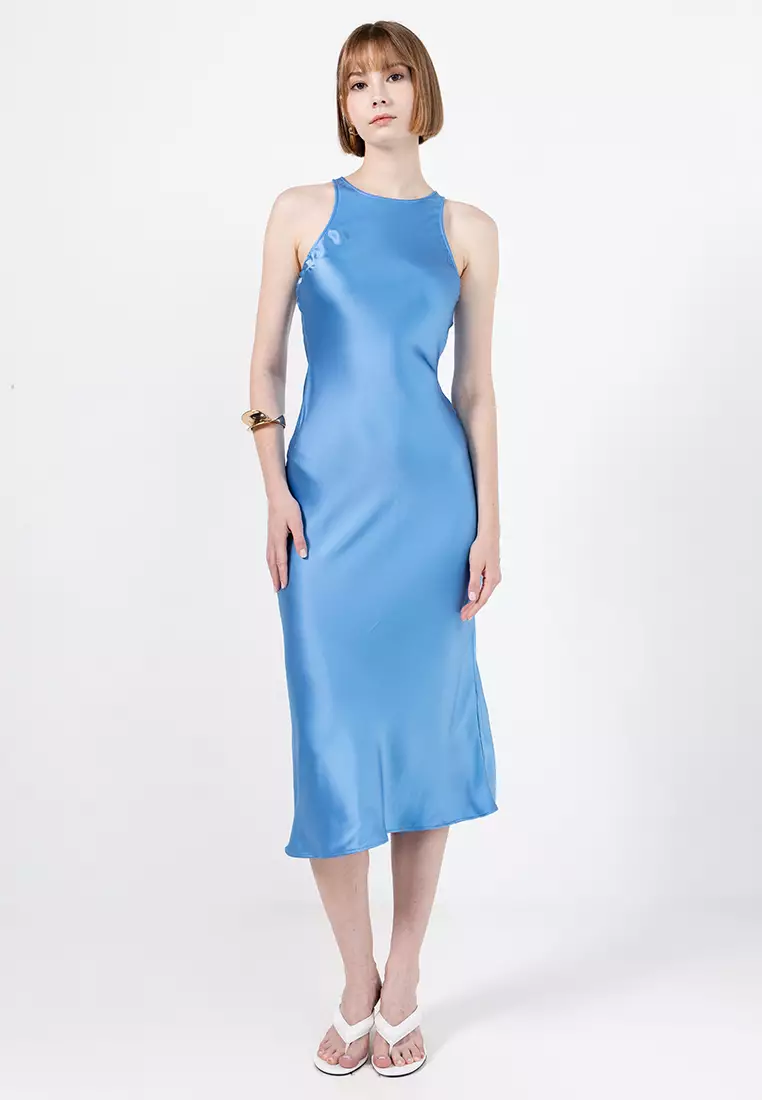 sleeveless satin midi dress & other stories Sleeveless Satin Midi Dress - Dark pink