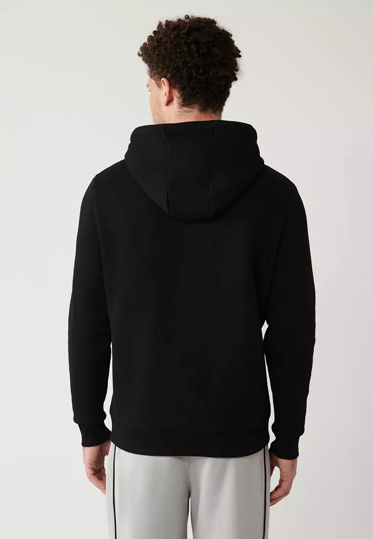 Men's Black Hooded 3 Thread Raised Kangaroo Pocket Sweatshirt A32Y1193