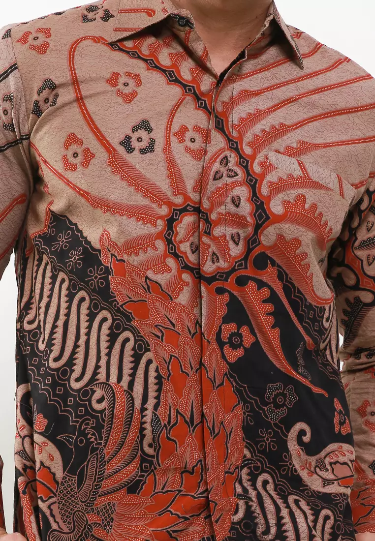 Dasarata Maron Kemeja Batik Pria Premium Slimfit Modern Lengan Panjang